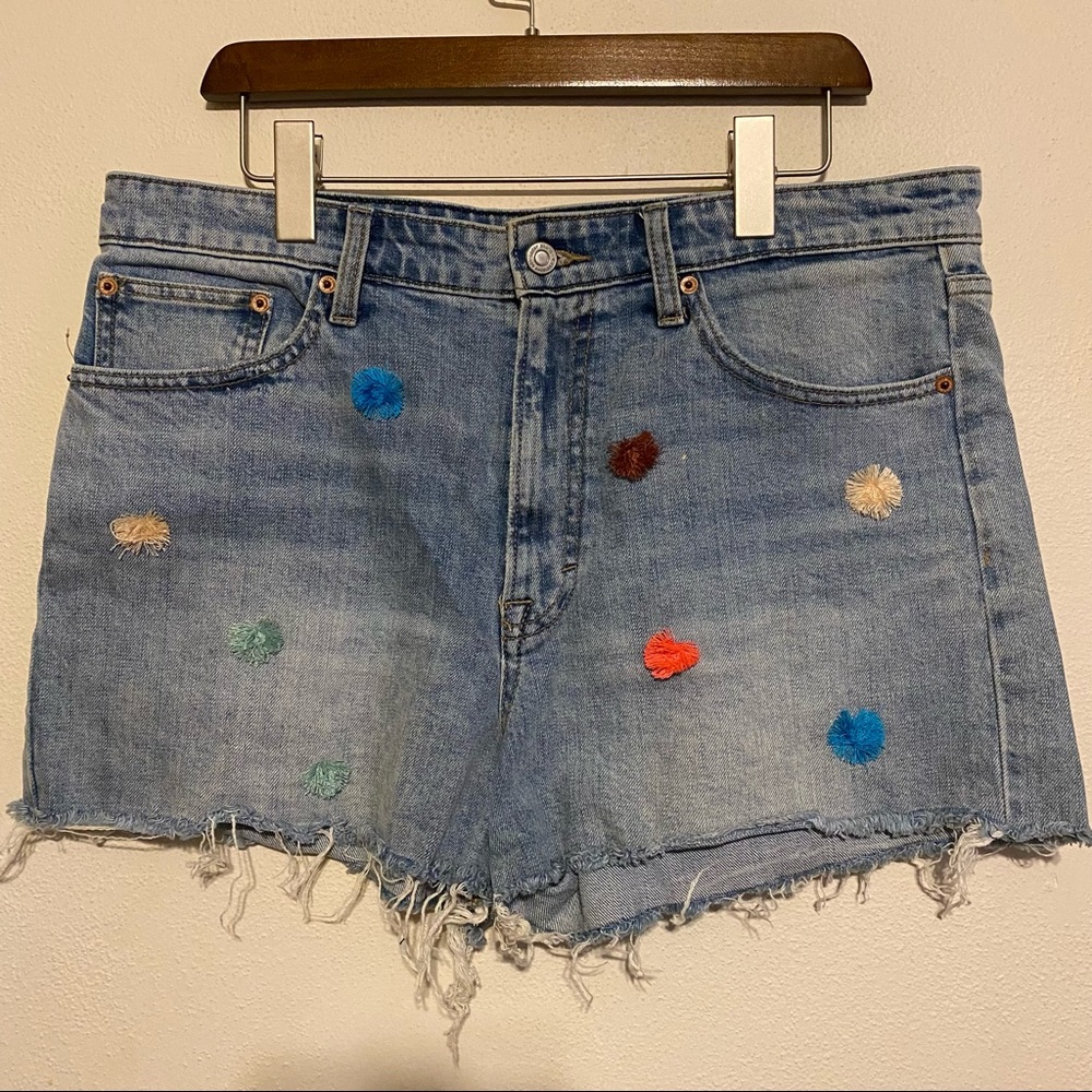 Colorful Pom Pom Lucky Jean Shorts